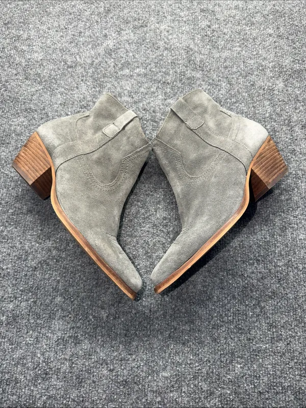 Dolce Vita Gray Suede Ankle Booties with Brown Trim Size 8 - Image 5