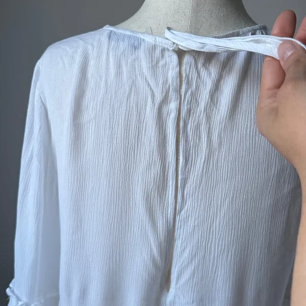 Rebecca Minkoff White Ruffle Tiered Long Sleeve Blouse Boho Casual Top - Image 4
