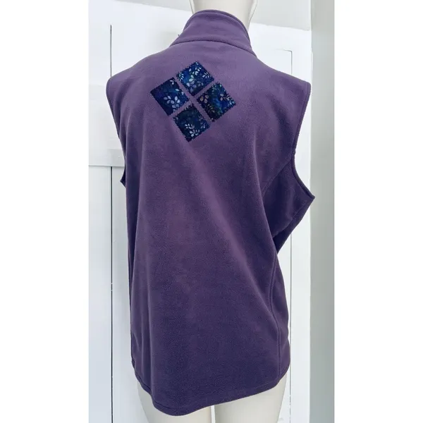 Woolrich Fleece Full‎ Zip Vest Purple Floral Patch Granny Cottagecore Women's XL - Image 2