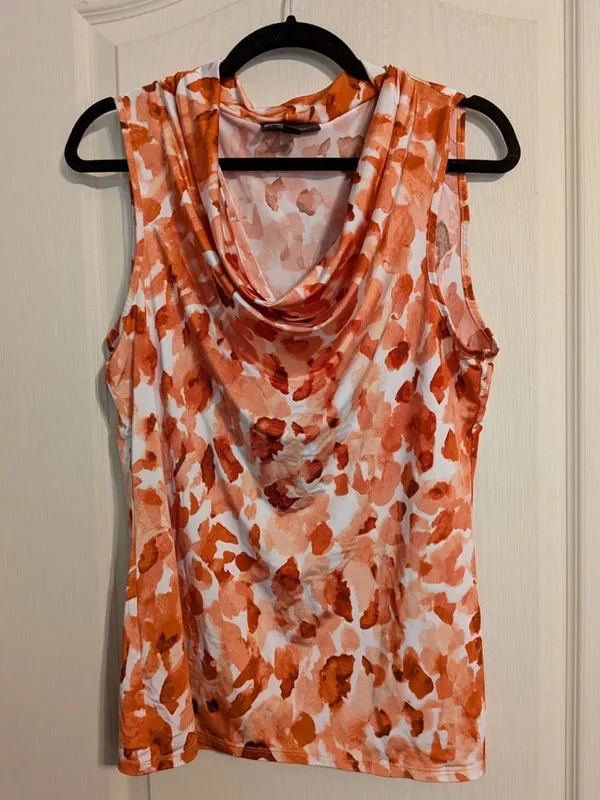 NEW Dana Buchman XS Cowl Neck Sleeveless Abstract Top terracota casual workwear - Image 2