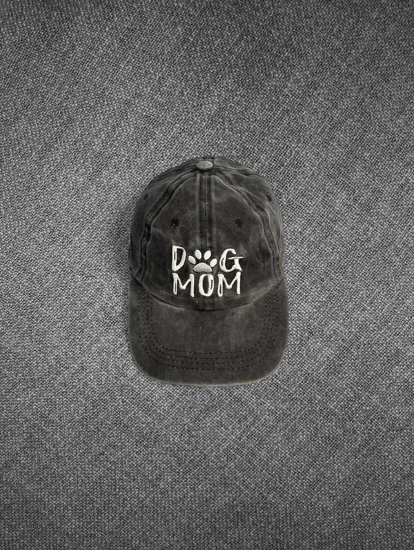 Dog Mom Distressed Black Cotton Baseball Cap - Image 8