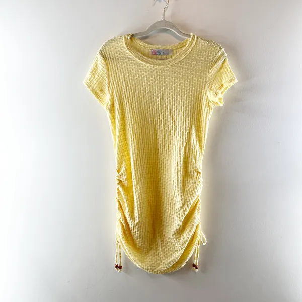 Free People Beach Tate Short Sleeve Textured Mini Shirt Dress Butter Yellow XS - Image 3