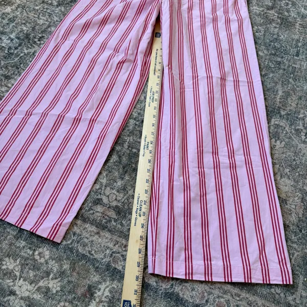 M&S Marks & Spencer Pink Red Striped Cotton Drawstring Pants Wide Leg US 6 - Image 7