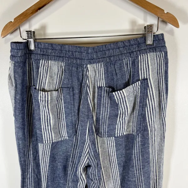 Old Navy‎ Womens Blue White Striped Linen Blend Drawstring Straight Leg Pants M - Image 7
