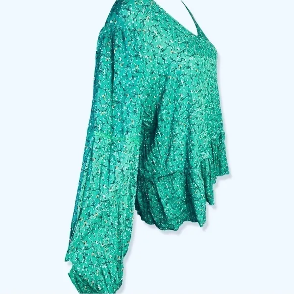 ⭐️PLEIONE Womens Green Floral Flowy Ruffle Oversized Blouse - Image 3