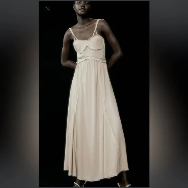 ZARA NWT Long Strappy Maxi Dress in Sand - Image 4