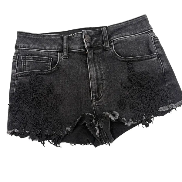 American Eagle Hi Rise Shortie Crochet Womens Shorts Sz 2 Y2K Grunge Black Goth - Image 2
