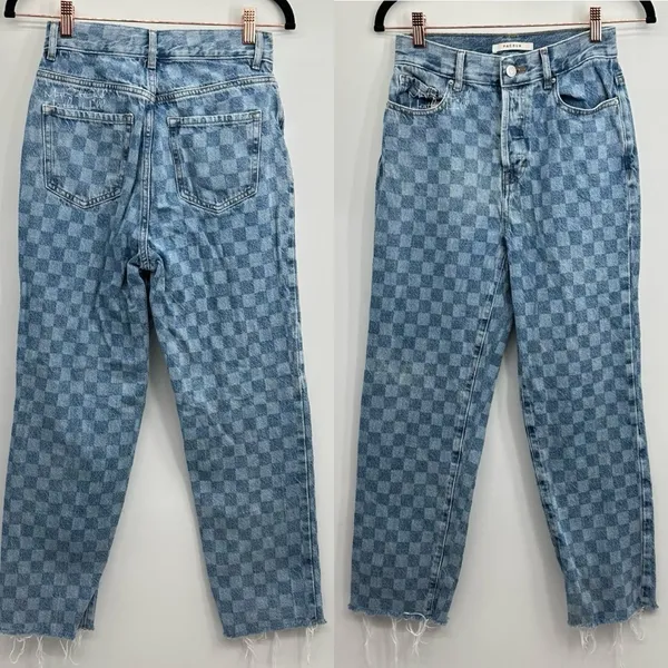 PacSun Checkerboard High-Rise Button Fly Straight Leg Crop Jeans Size 25 - Image 7