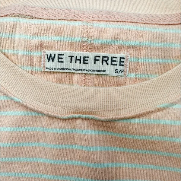 Free People We The Free Baby Tee T Shirt Striped Peach Mint Size S Boxy 100%‎ Cotton Staple - Image 9