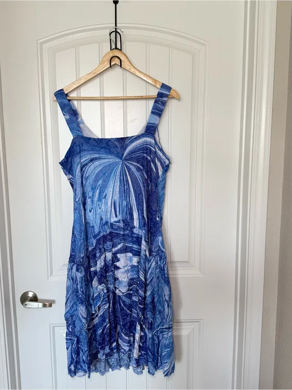 Newport By Carine XL Blue Marble Abstract Swirl Layered Tiered Dress Whimsigoth - Image 2