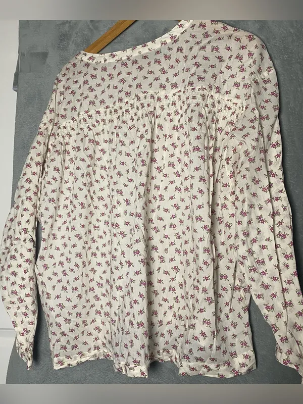 Lucky Brand Cream Blouse with Pink Floral Print XL lightweight boho - Image 7