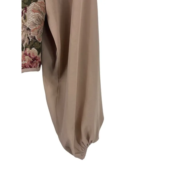 Tapestry Floral Crop Top Square Neck Puff Sheer Sleeve Renaissance Cottage Top S - Image 4