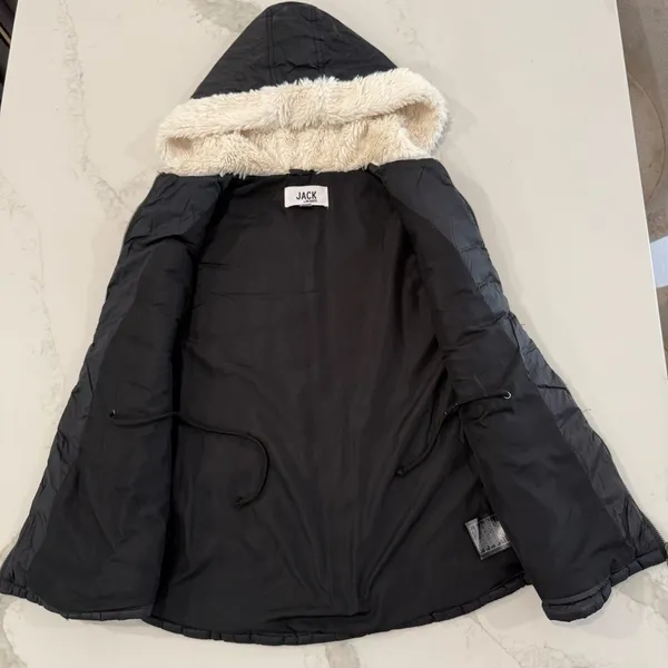 JACK by BB DAKOTA Quilted Full Zip Puffer Vest Faux Fur Hood Women’s Small Black - Image 5
