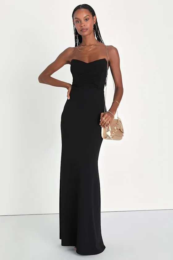 New Lulus Iconic Arrival Black Strapless Bustier Mermaid Maxi Dress XL MSRP $85 - Image 2