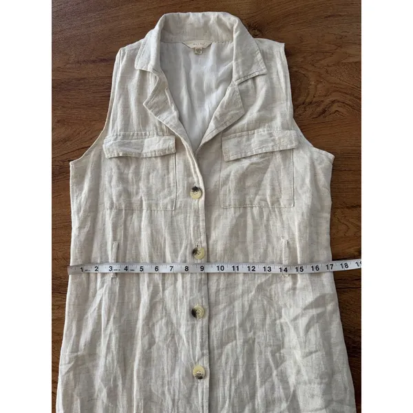 Sih & Sam Women Oatmeal Beige Linen Blend Belted Utility Button Front Dress M - Image 9