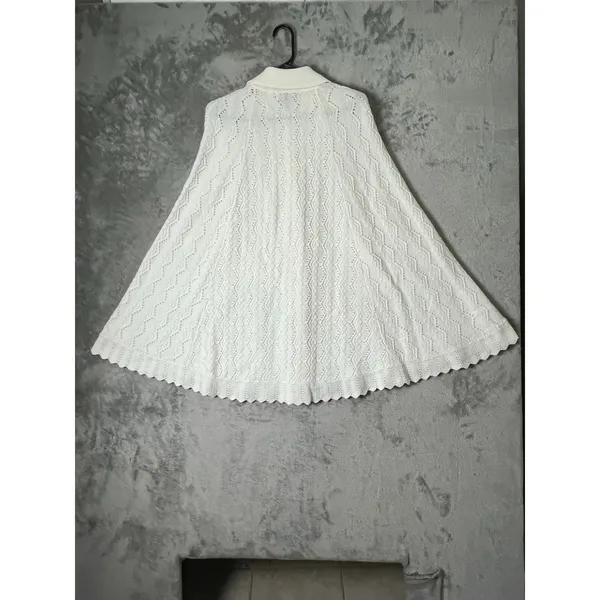 Vintage Crochet Knit Cape Poncho Button Front Cottagecore Coquette Grannycore XL - Image 3