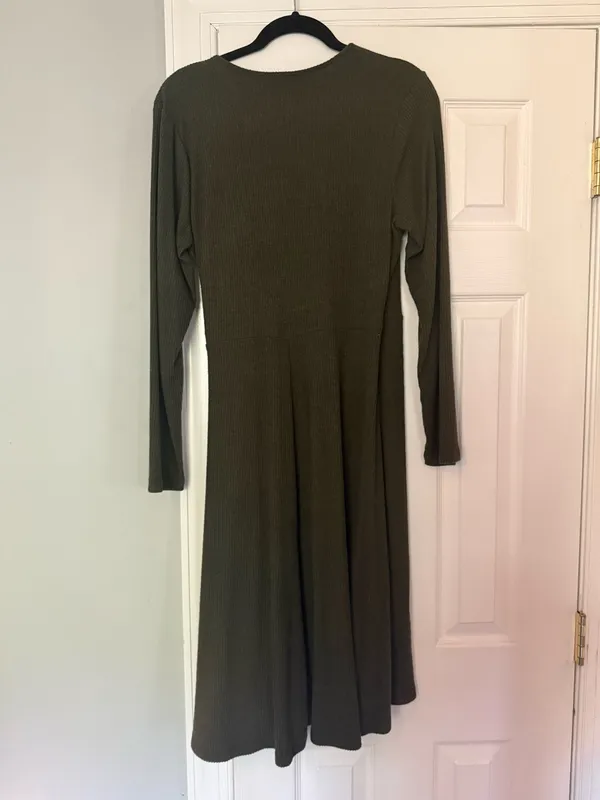 Old Navy Olive Green Long Sleeve Wrap Midi Dress - Image 2