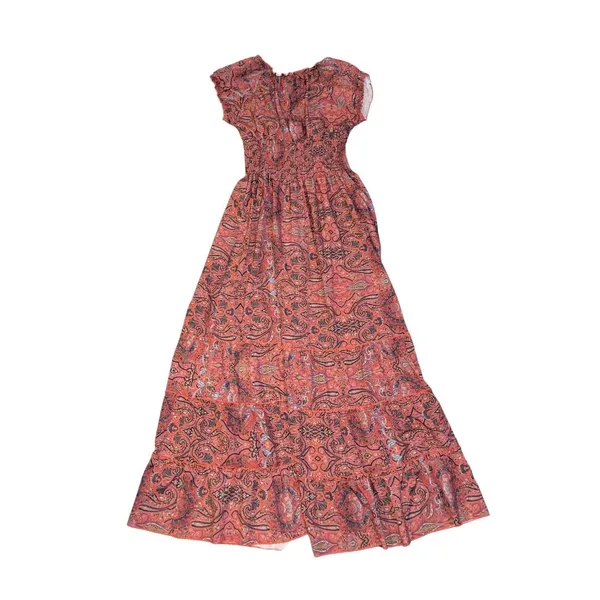 Bohemian Paisley Print Maxi Smoked Waist Dress Size Small Peasant Flowy - Image 2
