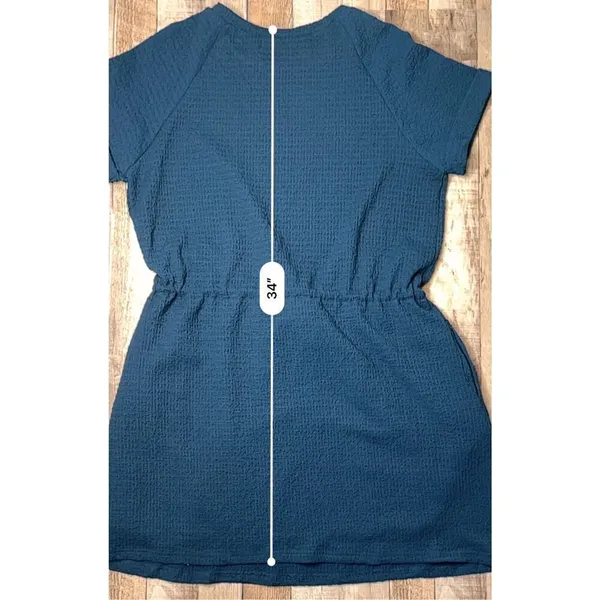 Cupshe Blue Crinkle Dolman Drawstring‎ Dress Cover Up LARGE Travel Casual NWT - Image 9