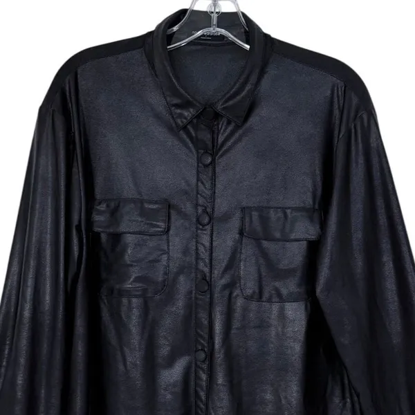 Naked Wardrobe Drip Black Faux Leather Oversized Long Sleeve Shirt Shacket Large - Image 4