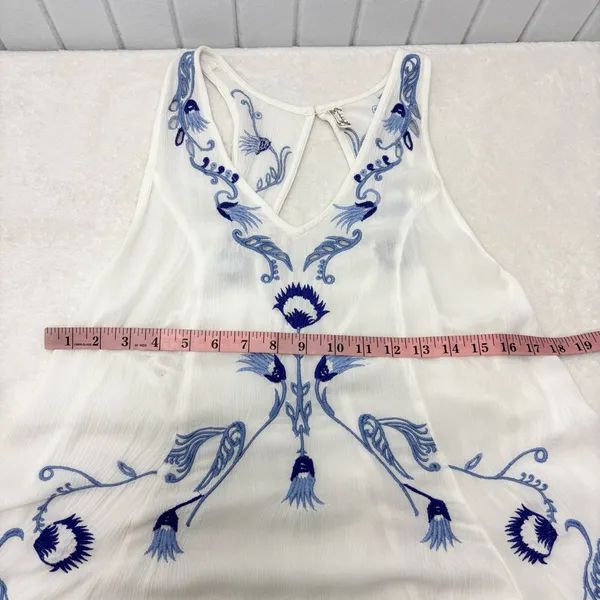 Free People‎ Adelaide Festival Slip Dress, White Mini Dress Floral Embroidery XS - Image 6