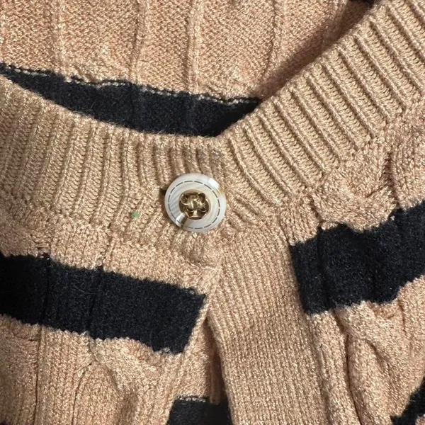 H75. Wiholl black and tan striped cardigan Size XL - Image 2
