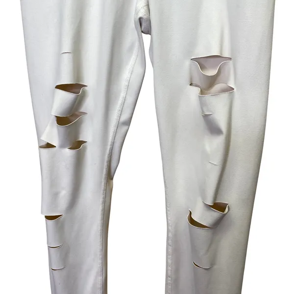 Alo Yoga White High Waist Ripped Warrior Leggings Size Small - Image 4