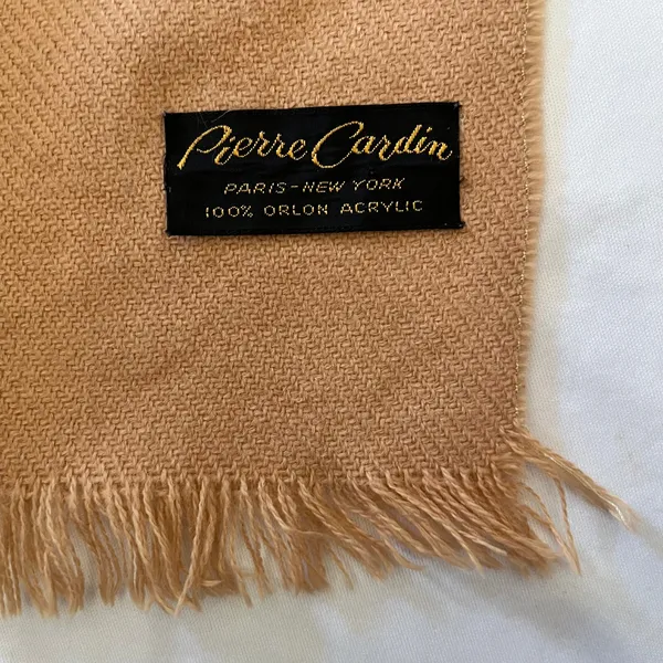 Vintage Pierre Cardin Embroidered Logo Camel Orlon Acrylic Fringe Muffler Scarf - Image 4