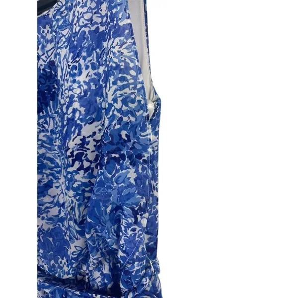 Lauren Ralph Lauren Blue Floral Sheer Lined Tie Waist Pleated Sleeveless Dress 2 - Image 4