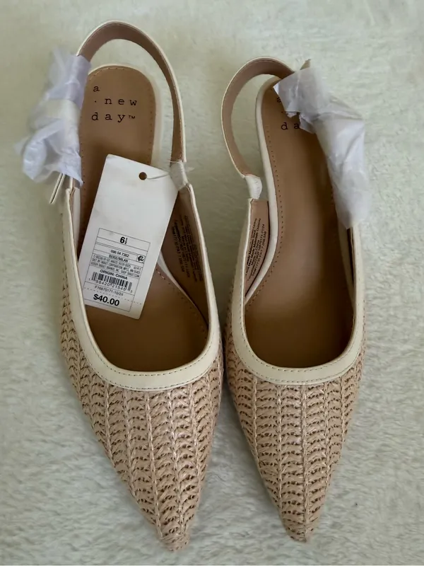 Target NWT A New Day Milan Raffia Slingback Heels Beige Cream Size 6.5 - Image 2