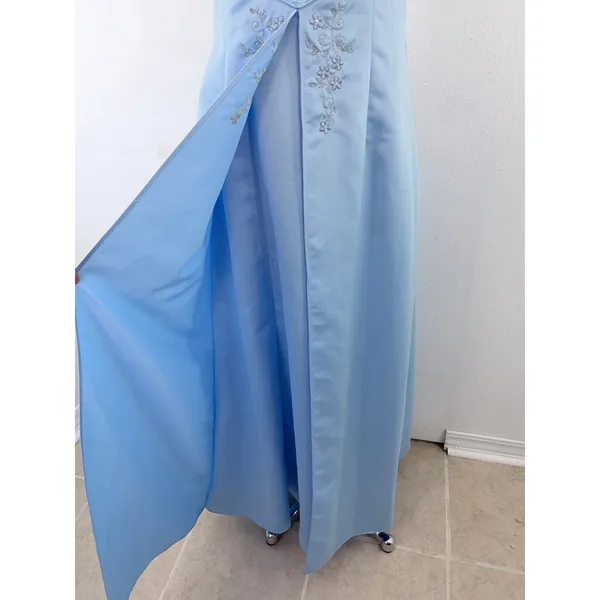 Masquerade Light Blue Satin Embroidered Strapless Floor-Length Prom Gown L - Image 4