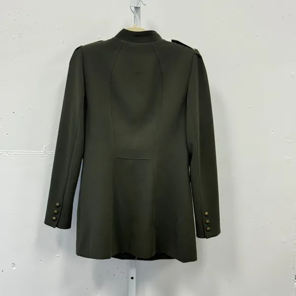 White House Black Market Olive Green Longline Military‎ Jacket Gold Buttons XS - Image 2