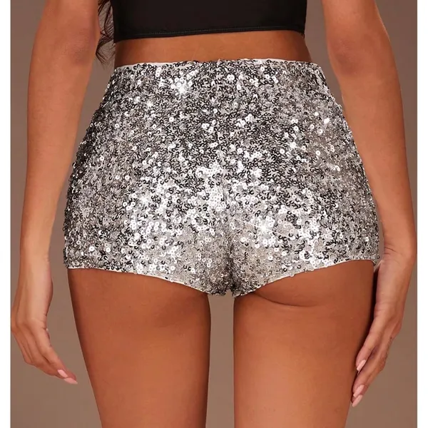 NWT Floerns Silver Sequin Mini Shorts Low Rise Festival Club Party Medium - Image 2
