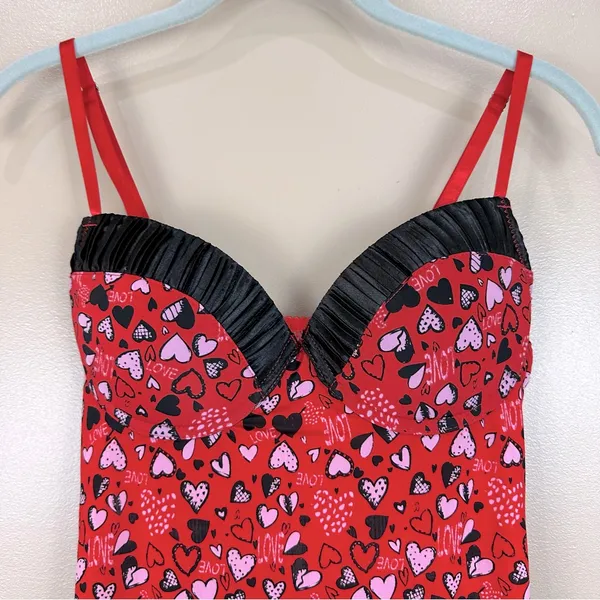 Inteco Intimates Red Pink Black Heart Love Babydoll Nightie Chemise Dress M - Image 2