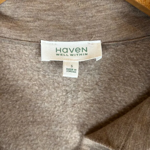 Haven Well Within Brown Johnny Collar V-Neck Pullover Sweatshirt Pockets Small - Image 3