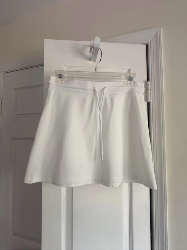 Sunday Best Aritzia White Waffle Knit Drawstring Mini Skirt S - Image 7