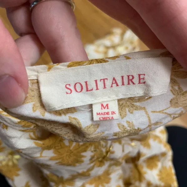 Solitaire Floral Blouse‎ Womens Size Medium Long Balloon Sleeve Button Front Top - Image 5