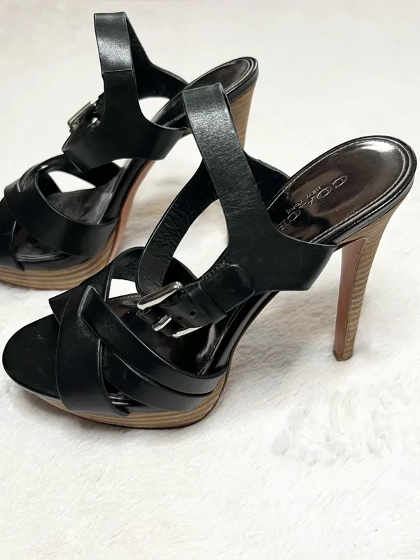 Coach Black Vegan Leather Crisscross Platform Stiletto Heel Dani Sandals Size 6 - Image 6