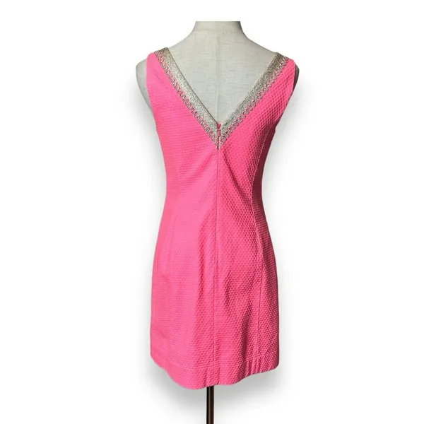 Lilly Pulitzer Junie Shift Dress Coral Reef‎ Hot Pink Gold Mini Size 0 - Image 3