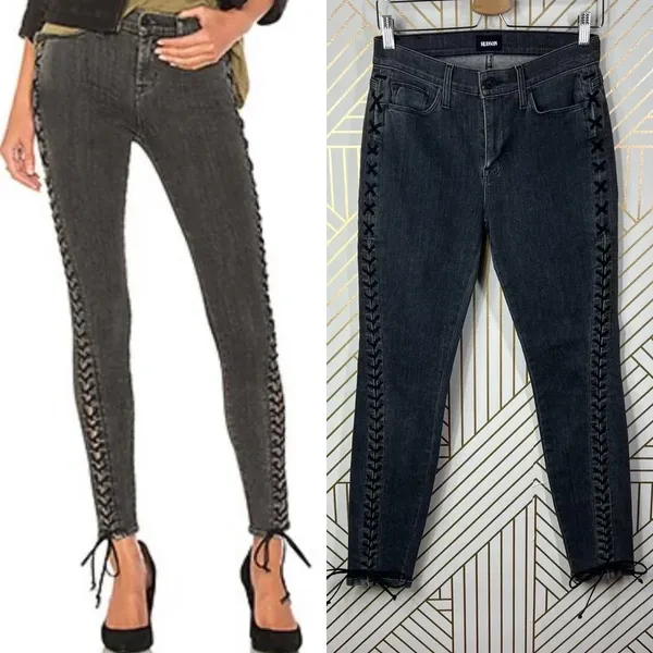 Hudson‎ Jeans The Stevie Midrise Lace Up Skinny Jeans in Vacancy Gray Size US 27 - Image 2