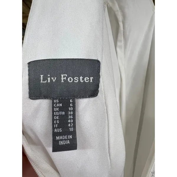 Liv Foster Beaded Sequin Lattice V-Neck Mini Dress Ivory Silver Size 6 - Image 5