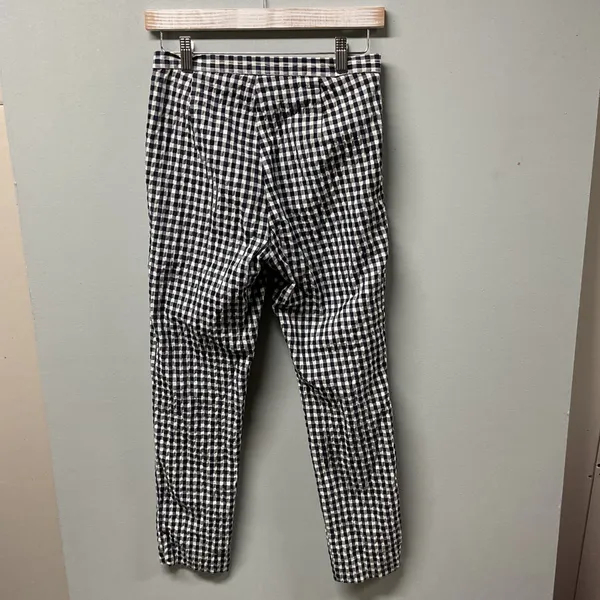 Zara Basic Gingham Trousers Womens S Navy Blue Check Side‎ Zip Ankle Pants - Image 3