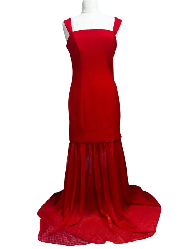 Lovers + Friends Danielle Crepe Voile Formal Gown in Red Size Medium NWT - Image 3