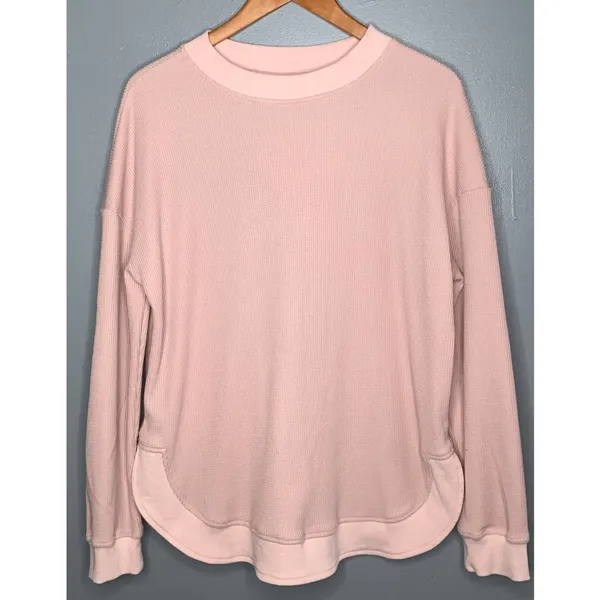 Blush Pink Long Sleeve Waffle Knit Crewneck Pullover Tunic XL - Image 2