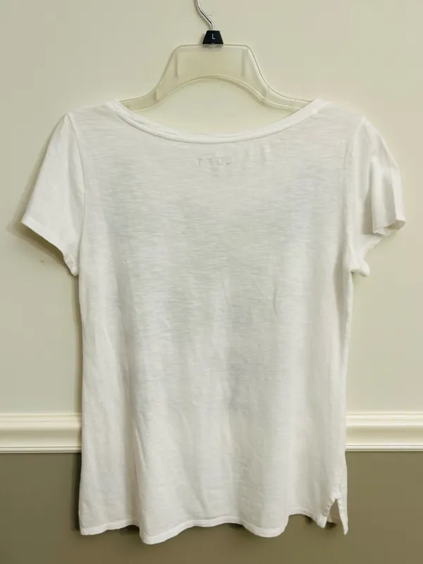 LOFT White Blue Floral Embroidered Scoop Neck Short Sleeve T-Shirt Size XS - Image 2