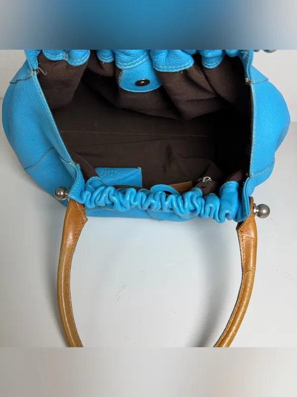 Dulce Brazilian Leather Light Robin Blue Slouchy Satchel Top Handle Hobo Purse - Image 12