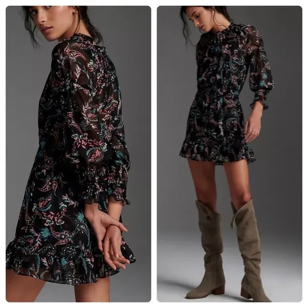 MISA Los Angeles Lexie Mini‎ Dress XS Silk Floral Boho Party Date Night Chic - Image 2