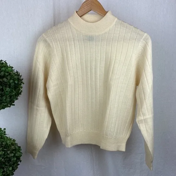 Charter Club 100% Wool Ribbed Ivory Long Sleeve Mock Turtleneck Sweater MP M - Image 2