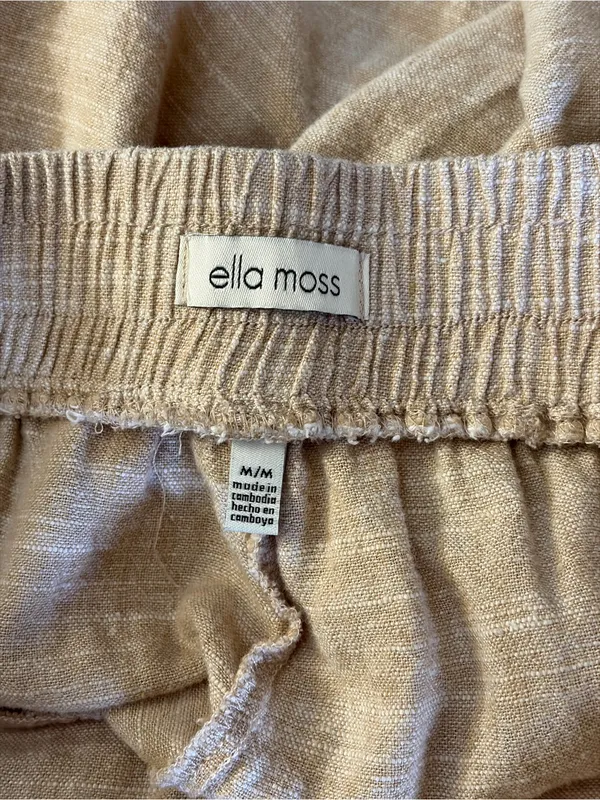 Ella Moss Kaki Color Linen Blend Wide Leg Pants M EUC Beach Vacation Travel Boho - Image 5