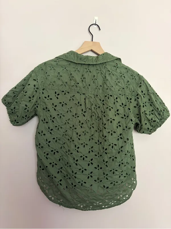 J. Crew Olive Green Spring Garden Eyelet Button-up Blouse - Image 6